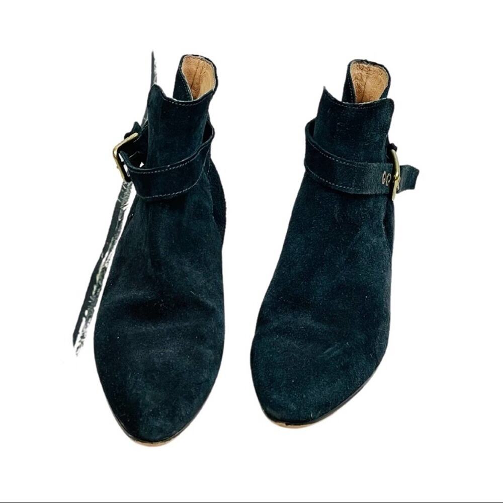 J. Crew Black Suede Pointed Toe Buckle Ankle Boots Size 8.5 - Picture 2 of 4